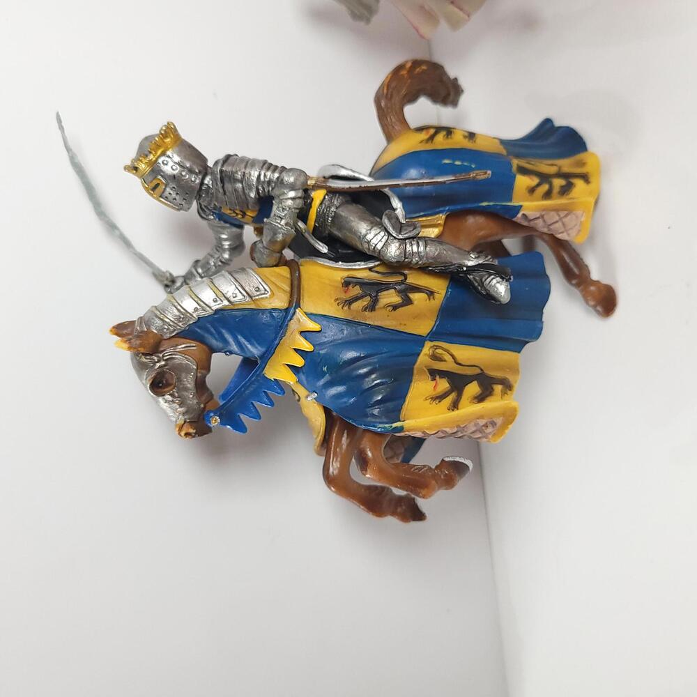 Schleich Medieval Knight on Horse Figurine with Blue and Yellow Heraldry